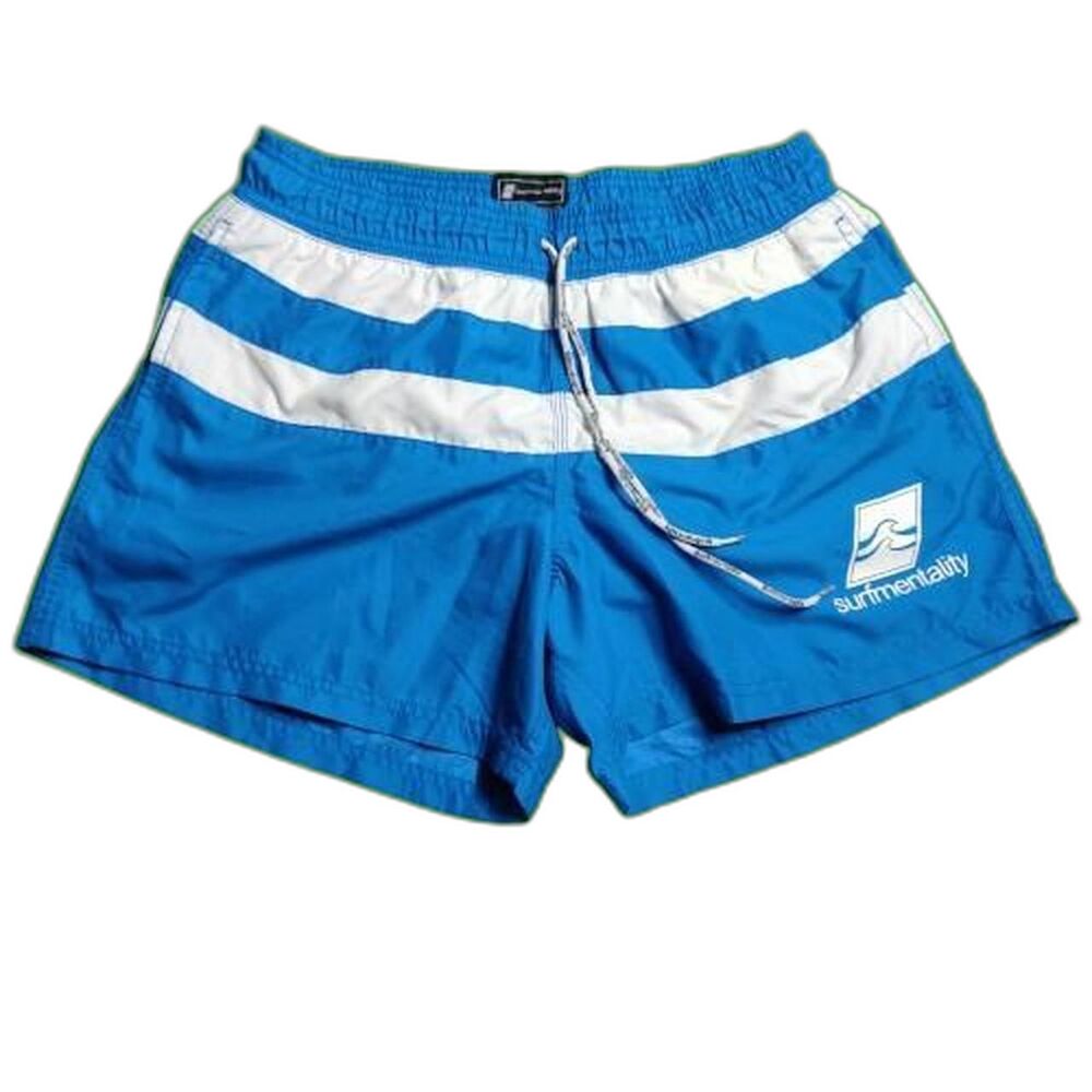 Surfmentality Classic Swim Trunks Men’s Size L Blue White Striped Board Shorts